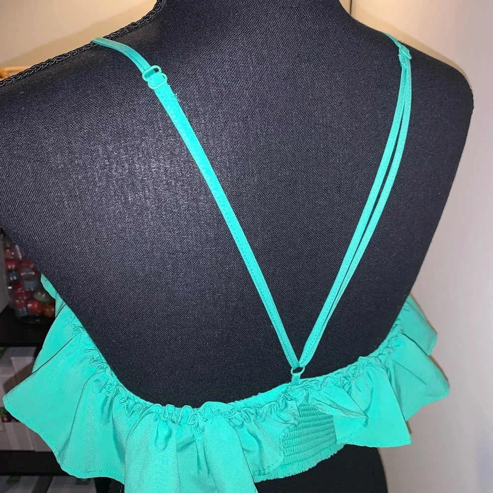 Aqua Ruffle Off-Shoulder Top - Picture 2 of 3
